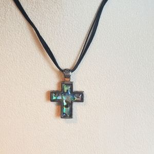 Abalone Cross Necklace with engraved detail